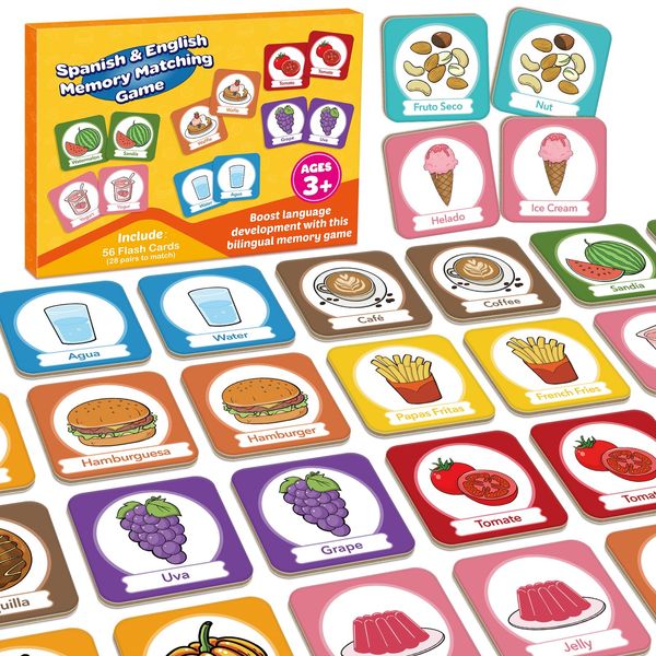 Edulok Memory Card Game, Toddler Matching Game, Learn Spanish for Kids, Bilingual Flash Cards, Learning Toys for 4 Year Old, Preschool Learning Activities, Homeschool Supplies, Kindergarten Toys