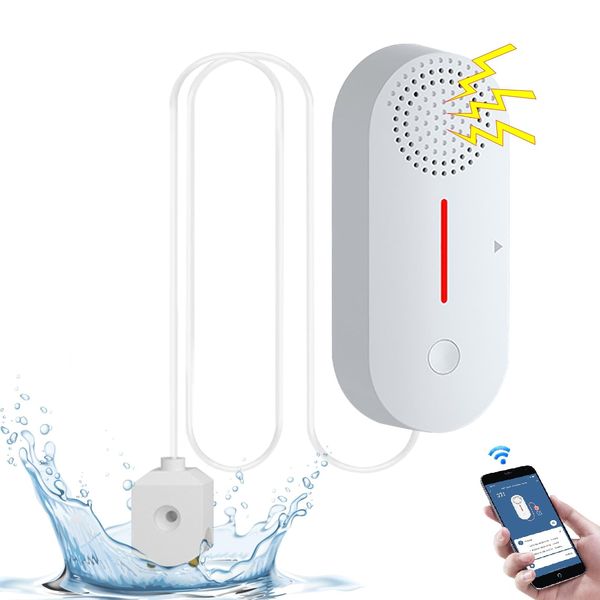 Cuteefun Water Leak Detector WiFi, Low Water Level Alarm, 100dB Loud Water Alarm, Water Sensor with Remote Tuya/Smart Life App Monitoring, Wireless Water Detector for Kitchen, Bathroom, Basement