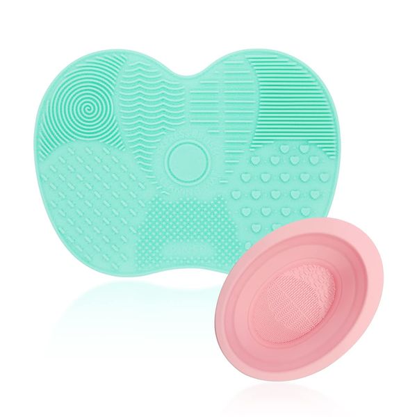 Makeup Brush Cleaning Pad 1 Piece, Silicone Purifier with Suction Cup, 1 Foldable Cleaning Bowl for Makeup Brushes, Portable Cleaning Tool Set