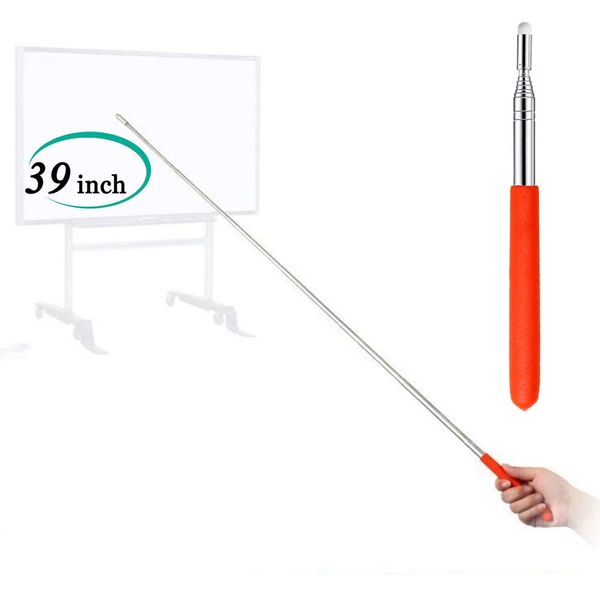 Telescopic Teachers Pointer,Teaching Pointer Stick for Classroom,Metal Hand Retractable Pointer Extended Length 39Inch, Handheld Presenter Whiteboard Pointer (Flet Red)