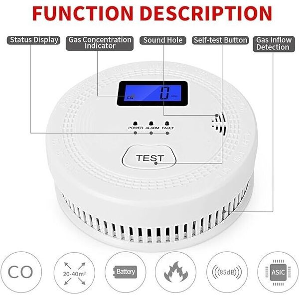 OLUNCLE Wireless LCD Screen Smoke and Carbon Monoxide Detector