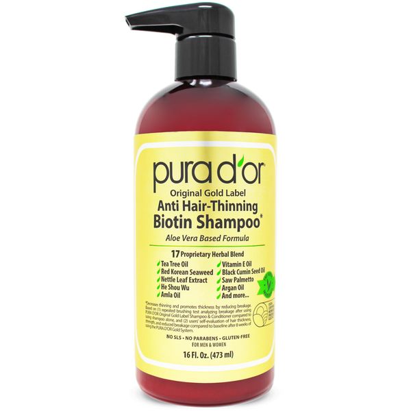 Pura D’Or Premium Organic Argan Oil Shampoo for Hair Loss Prevention (Gold Label), 16 Liquid Ounces Single