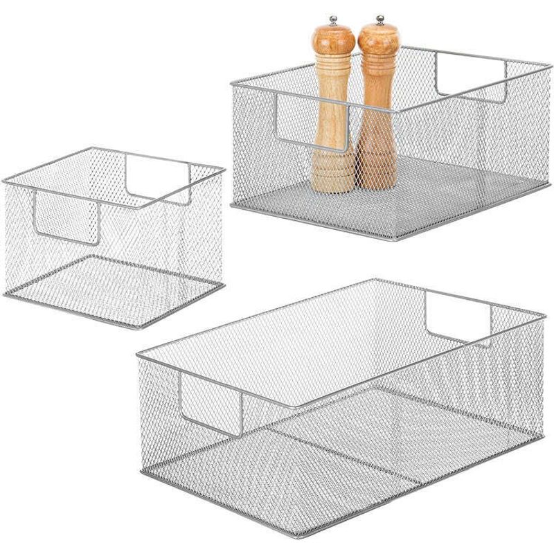 Silver Metal Wire Basket Pantry Storage Organizer Bins with Handles, 3 ...