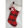 NEW St Nicholas Square Red Black Plaid 21" Christmas Stocking "K" Initial Fabric