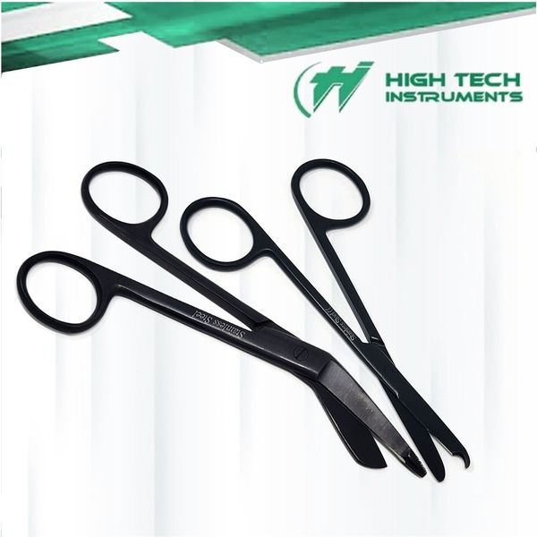 BANDAGE SCISSORS 5.5" + SUTURE STITCH SCISSORS 4.5" BLACK FLUORIDE STAINLESS CE