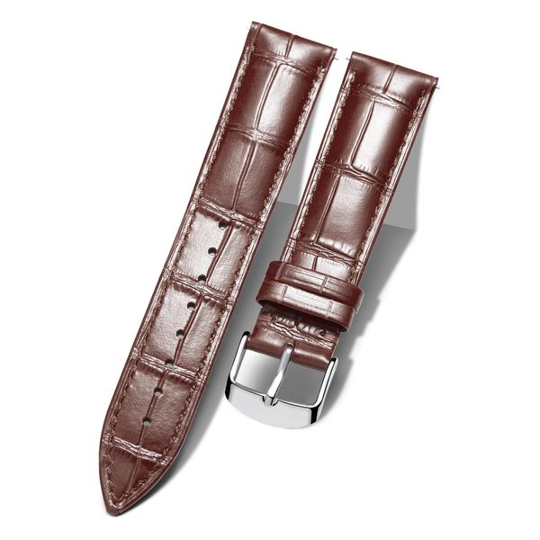 BINLUN Quick Release Leather Watch Straps Replacement Watch Bands Smart Watch Strap Crocodile Pattern in 10 Colors 13 Sizes with Silver Buckle for Men Women（Brown,17mm）