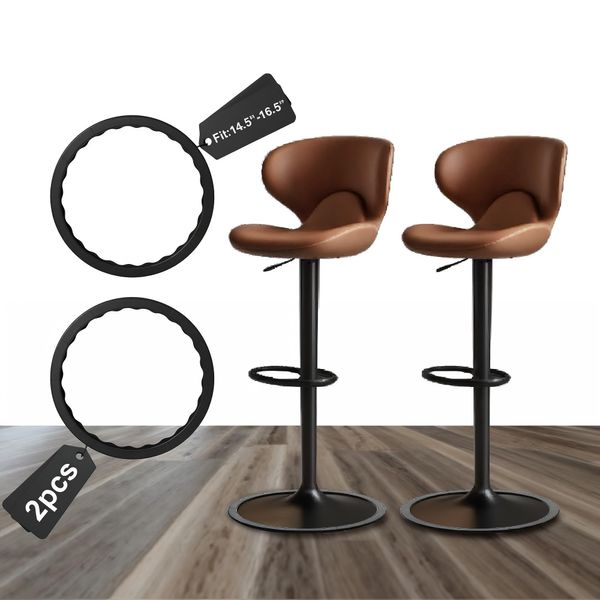 2 Pack Bar Stools Leg Protectors Ring, Non Slip Silicone Chair Leg Floor Protector, Pads Bottom Protect Wooden Floor No Scratches No Noise Anti-slip, Stretchable Fits 14.5" to 16.5" Chair Base,Black