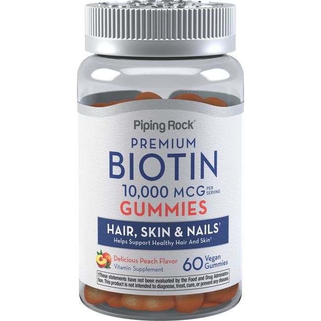 Biotin 10000mcg Gummies | 60 Count | Hair Skin and Nails | by Piping Rock