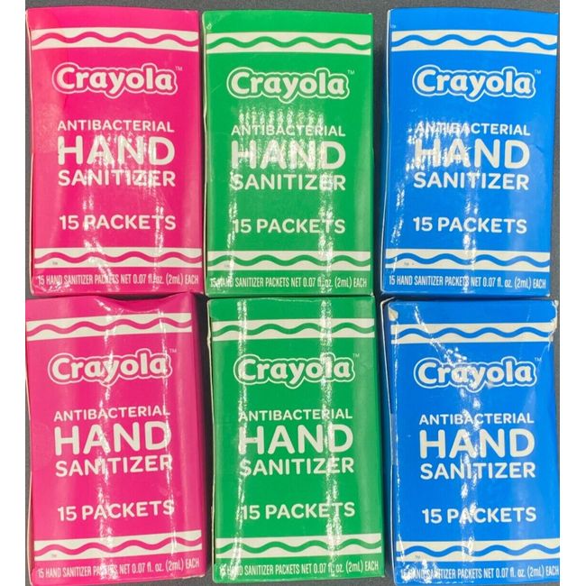 (Lot of 6) Crayola - Antibacterial Hand Sanitizer - 15 Packets Per Box