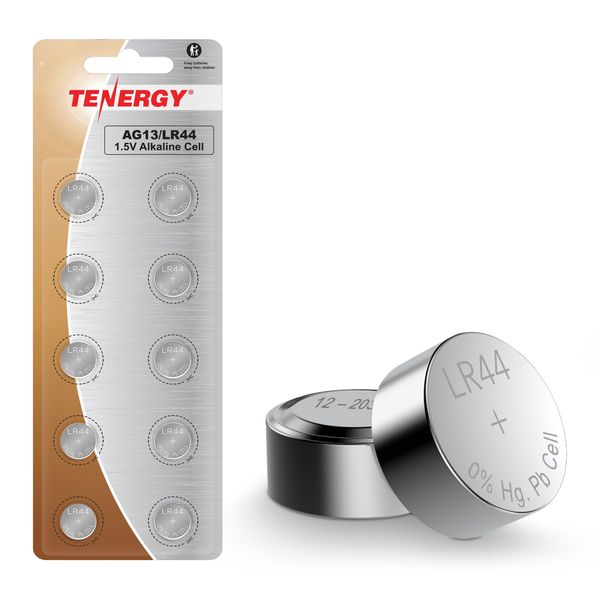 Tenergy 1.5 Volt Battery LR44, Button Cell LR44, ag13/LR44 Batteries Equivalent, Ideal for Watches, Laser Pointers, Small Toys, Portable Electronics, and More, 10 Pack