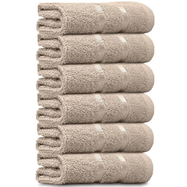 Towelogy® Luxury Egyptian Cotton Face Cloth Flannel Fingertip Towels Set 500 GSM Supersoft and Highly Absorbent Washcloths 30x30 cm (Pack 6, Natural Beige)