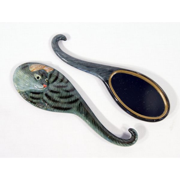 Handpainted Grey Cat Handheld Mirror