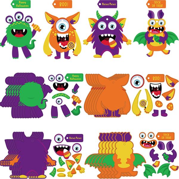 24 Sets Halloween Craft Paper Ornaments for Kids Halloween Craft Kits DIY Craft Halloween Paper Decorative Kit Art Craft DIY Handcraft Supplies for Home Class Game Activities