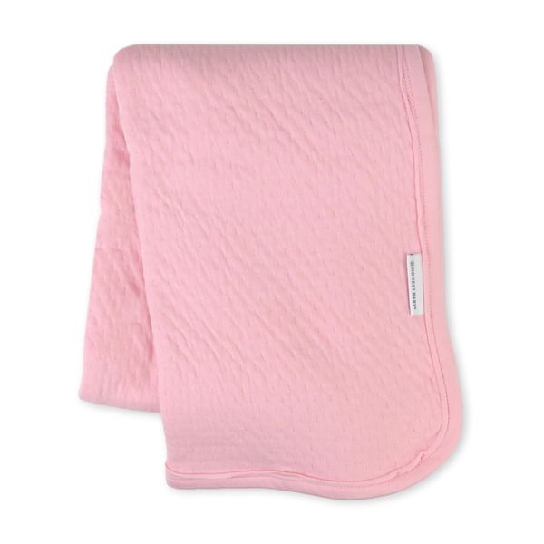 HonestBaby Organic Cotton Matelasse Reversible Receiving Blanket, Pink, One Size