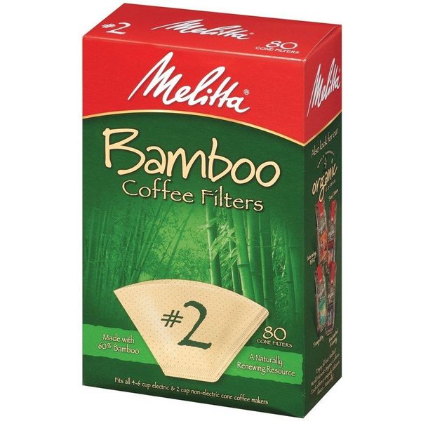 Melitta #2 Cone Bamboo Paper Coffee Filters, 80 Count - 6 Pack