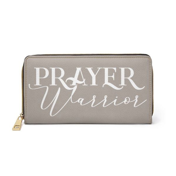 Womens Wallet, Zip Purse, Taupe & White Prayer Warrior - One size