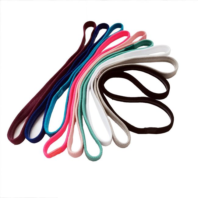 Hexchasty 9pcs Elastic Thin Headbands for Women Stretchy Skinny Headbands Sports Athletic Hair Bands for Women Men Girls Boys Teen Black Multi-Colored