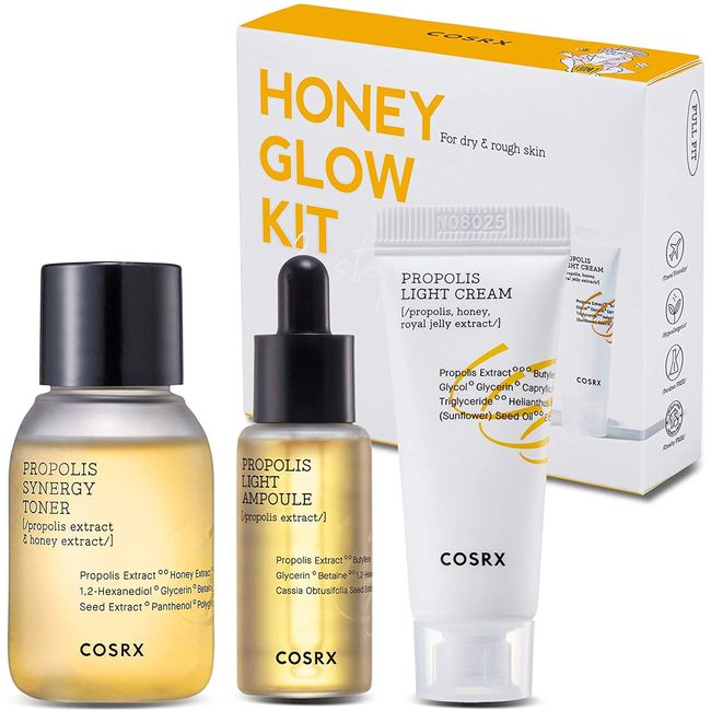 COSRX Honey Glow Kit | Facial Toner, Serum, Cream with Propolis Extract | Deep Moisture, Hydration, Nourishment | Travel Size Set, Gift Set, Korean Skincare, Not Tested on Animals, Paraben Free