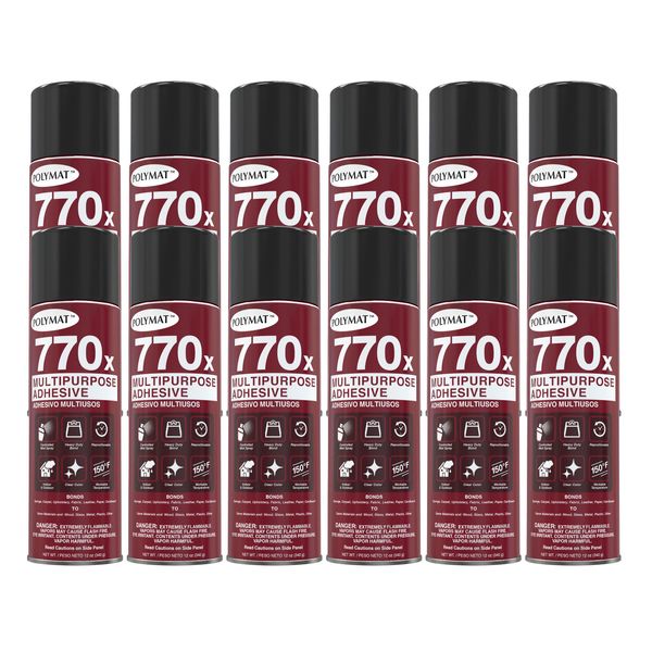 (12) Polymat 770X MULTIPURPOSE CLEAR MIST Spray Adhesive for AUTOMOTIVE