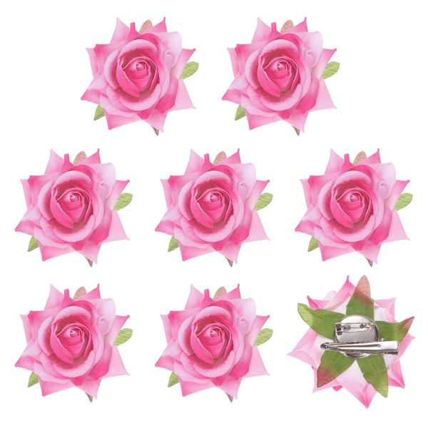 M METERXITY 8-Pack Rose Hair Clips, 2.56 Inch Flower Hairpin Cloth Floral Brooch for Bridal Wedding/Party/Women Hair Accessories, Hair Flowers Headpiece Floral Hair Pins [6.5cm, Light Pink]