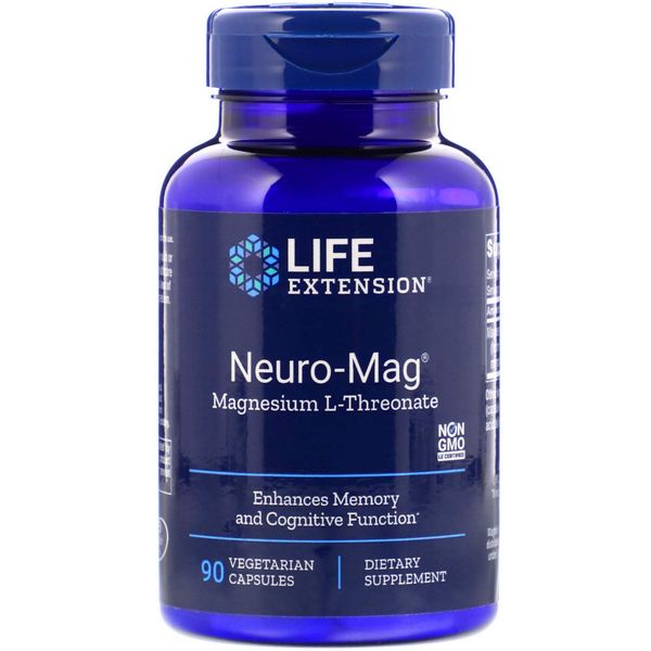 Life Extension Neuro-Mag Magnesium L-Threonate, 90 Vegetarian Capsules Ultra-Absorbable Magnesium - Memory, Focus & Overall Cognitive Performance Boost - Non-GMO, Gluten-Free