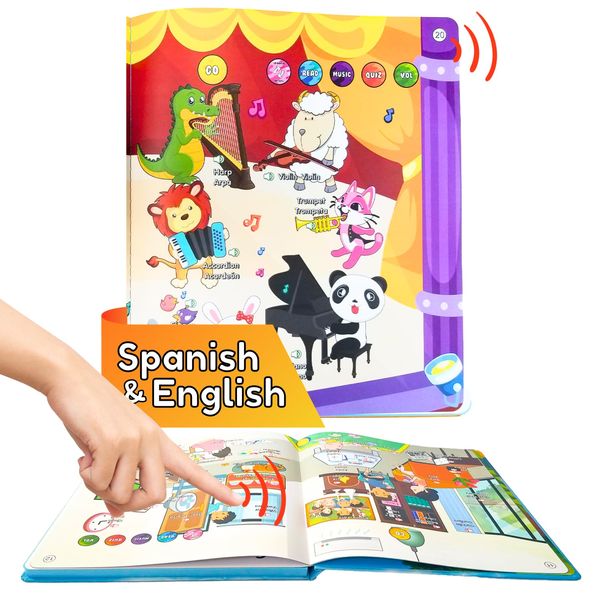 ZEENKIND Spanish & English Talking Learning Book for Kids 2 3 4 5 6 Years Old, 420 Words Toddler Educational Toys to Learn Spanish Interactive Audio Sound Books Bilingual Musical Toy Juegos para Niños