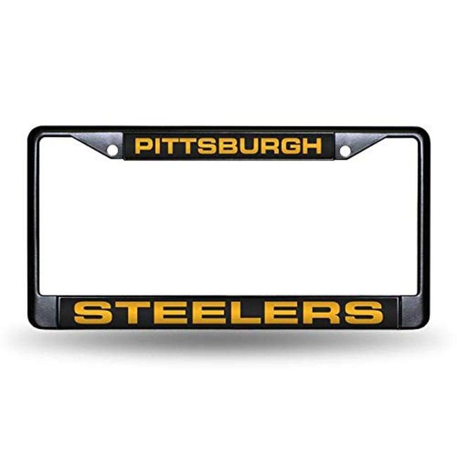 NFL Rico Industries Pittsburgh Steelers Black Black Laser Cut Chrome Frame 12" x 6" 12" x 6" Black Laser Cut Chrome Frame - Car/Truck/SUV Automobile Accessory