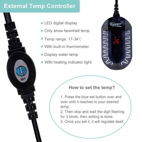 hygger Mini Aquarium Heater, 100 W Submersible Betta Aquarium Heating Rod with Submersible Digital Display, Fast Heating Thermostat, External Controller and Built-in Thermometer, for Small Fish Tank