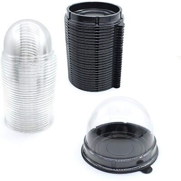 Clear Plastic Mini Cupcake Container,50 PC Desk Pet 50pc, Black,Clear