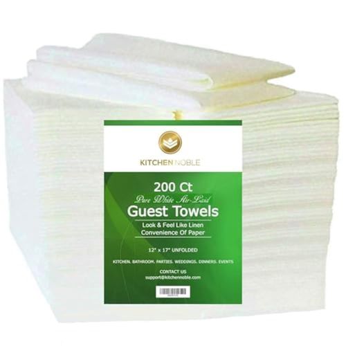 Linen Feel Disposable Guest Hand Towels - Luxury Single Use Dinner Napkins - Dual Purpose, Soft, Absorbent & Lint Free - Ideal For Bathroom, Kitchen, Dining Table, Parties, Weddings & Events (200 Ct)