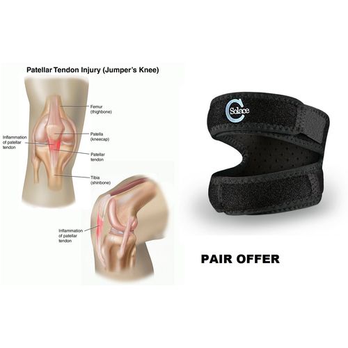 Knee Support Neoprene Brace with Open Patella by Solace Care (Pair) - Running, Jumping, Outdoors Sports and Pain Relief Patella Knee Strap - Knee Pain (Unisex)