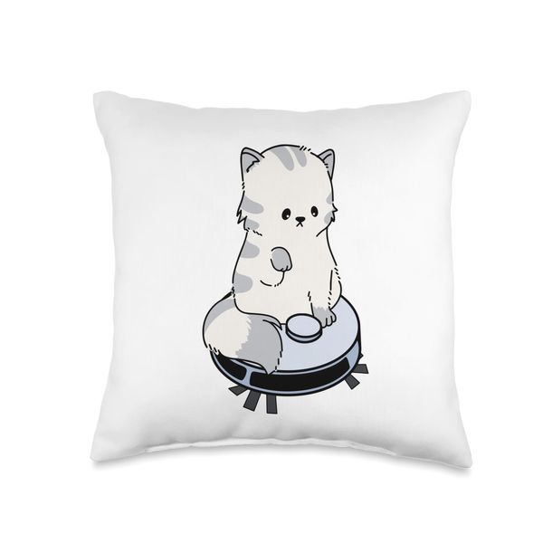 Cat Vacuum Robot Kitten Robot Vacuum Cleaner Vacuum Throw Pillow