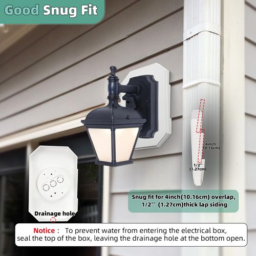 Vinyl Siding Mounting Blocks , Ease of Installation Built-in Electrical Box Outdoor Light Mounting Block, 8141DBL Siding Mounting Plate for 1/2 inch Lap Double and 4 inch Siding, White 1 Pack