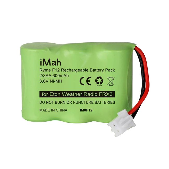 iMah Ryme F12 Rechargeable 2/3AA600 3.6V 600mAh Ni-MH Battery Pack, Fits Eton FRX3 Weather Radio only (Don't fit Eton FRX3+ Weather Radio)