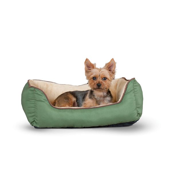 K&H Pet Products Self-Warming Lounge Sleeper Pet Bed Small Sage/Tan 16" x 20"