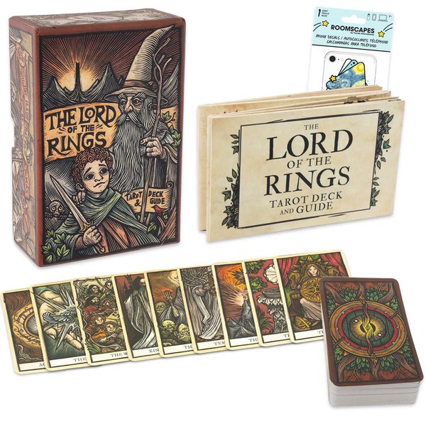 Lord of The Rings Tarot Card Gift Set - Bundle with Lord of The Rings Tarot Deck and Guidebook Plus Phone Decals | Lord of The Rings Gifts for Women, Men