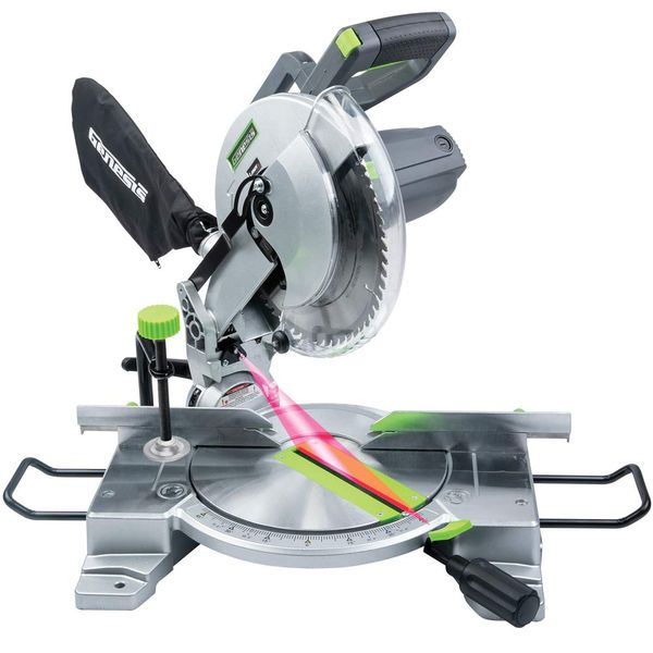 Genesis GMS1015LC 15-Amp 10-Inch Compound Miter Saw with Laser Guide and 9 Positive Miter Stops , Gray