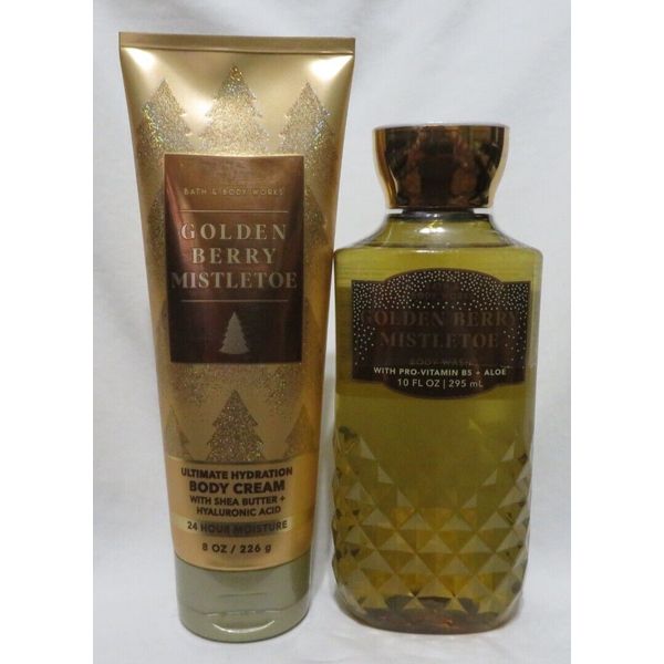 GOLDEN BERRY MISTLETOE Bath & Body Works Body Cream & Body Wash Bundle