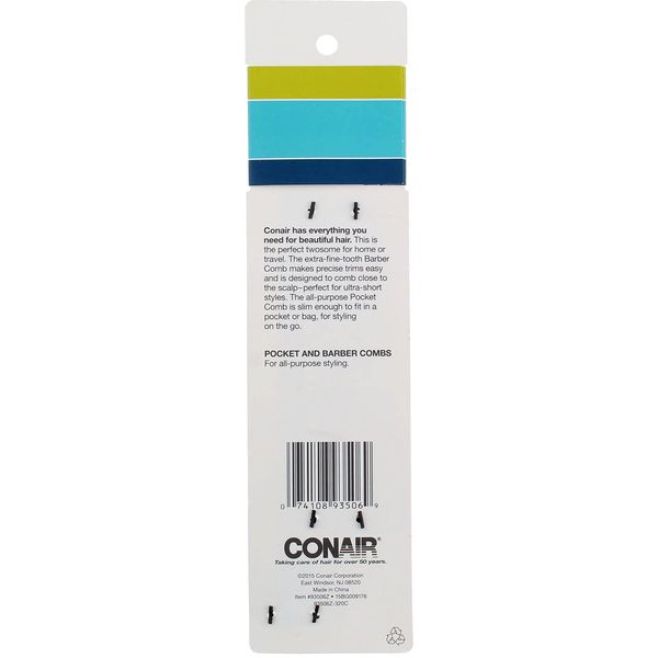 Conair Hard Rubber Pocket and Barber Comb 2 ea ( 6 pack)