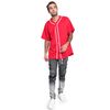 Men's Classic Baseball Jersey Shirt Button Down BJ42 - Red - Small - KK6B