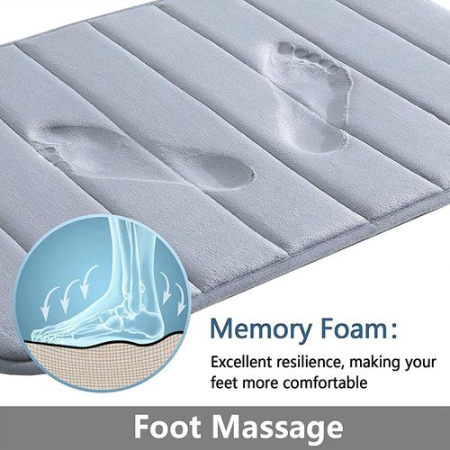 smiry Memory Foam Bath Mat, 40 x 60 cm, Extra Soft Non-Slip Bathroom Mat, Super Absorbent Bath Mats for Bathroom Floor, Machine-Washable Dry Bath Rug Foot Mat, LIght Grey
