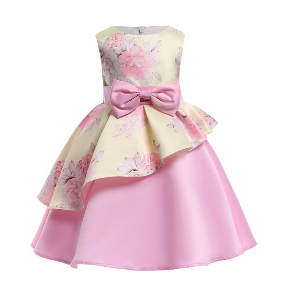 Baby Girl Floral Pattern Bow Tie Princess Tutu Dress Formal Dress - 100 (2-3Y) / Pink