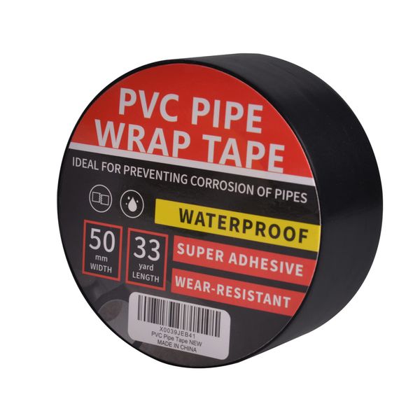 TAPEBEAR Black PVC Corrosion Protection Pipe Tape, Weatherproof Wrap duct Tape for Drain Pipe, Metal & Electrical Piping, Anti-Corrosion Leak Proof Repair Pipe, 2Inch x 33Yds(50mm x 30m)