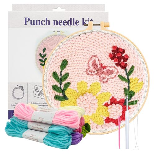 GZIXBDA Punch Needle Kit, Embroidery Kits Punch Needle Kits Adults Beginner Punch Decoration DIY Kit with Patterns Tools Yarns Hoop Instruction, Butterfly