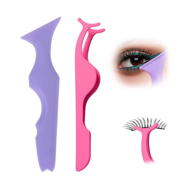 1 piece of silicone eyeliner ruler, with 1 piece of eyelash auxiliary clip, eyeliner tool, multi-function makeup tool, lazy quick eye makeup tool, suitable for makeup novices