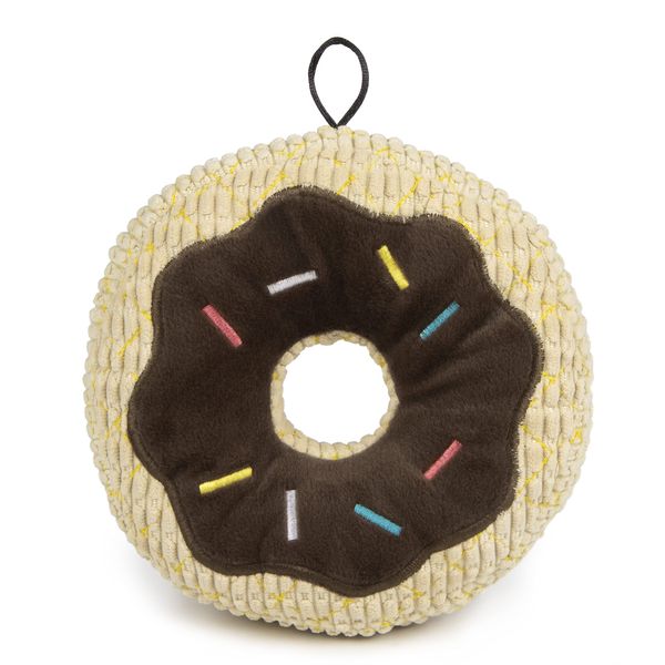 TrustyPup Tough 'N Fun Chocolate Donut Squeaky Plush Dog Toy, Chew Guard Technology - Brown, Large