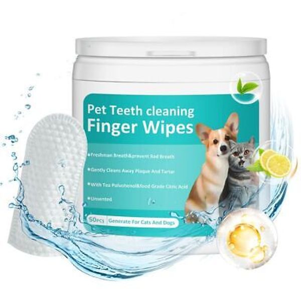 PITHER Dog Teeth Cleaning Wipes, Pet Dental Finger Wipes 50 Count (Pack of 1)