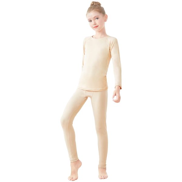 Daydance Nude Girls Thermal Underwear Long Johns Set for Training, Exercise, Dance, Skating, Basketball