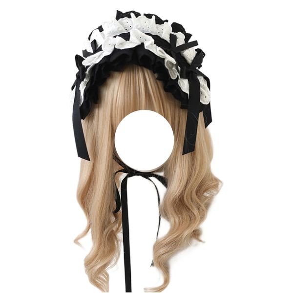 TTYAO REII Lolita Accessories Gothic Lolita Headband Girls Hair Accessories Bow Lolita Maid Headdress for Cosplay Party (Black and White)