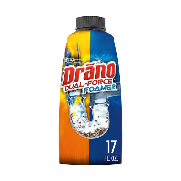 Drano Dual-Force Foamer Clog Remover and Cleaner for Shower or Sink Drains, Unclogs and Removes Sources of Odor, 17 Fl Oz